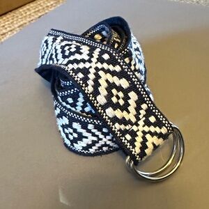 Navy and White Patterned Belt